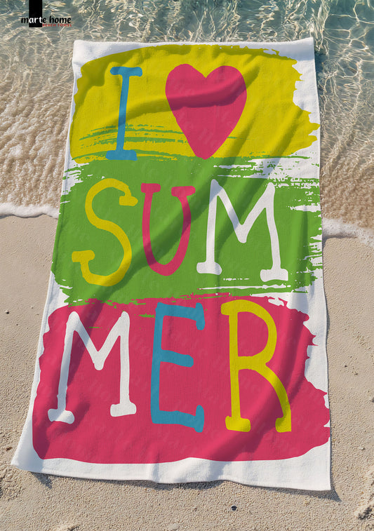 I LOVE SUMMER DESENLİ DİJİTAL BASKILI PLAJ HAVLUSU
