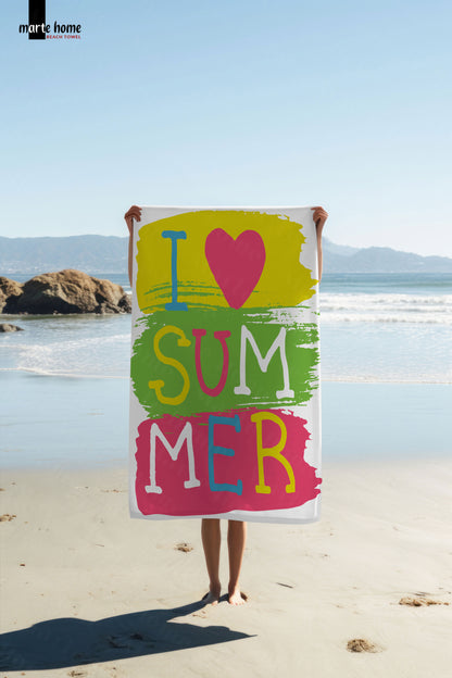 I LOVE SUMMER DESENLİ DİJİTAL BASKILI PLAJ HAVLUSU