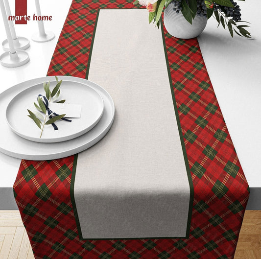 Yılbaşı & Christmas Ekose Desen Baskılı Dekoratif Runner
