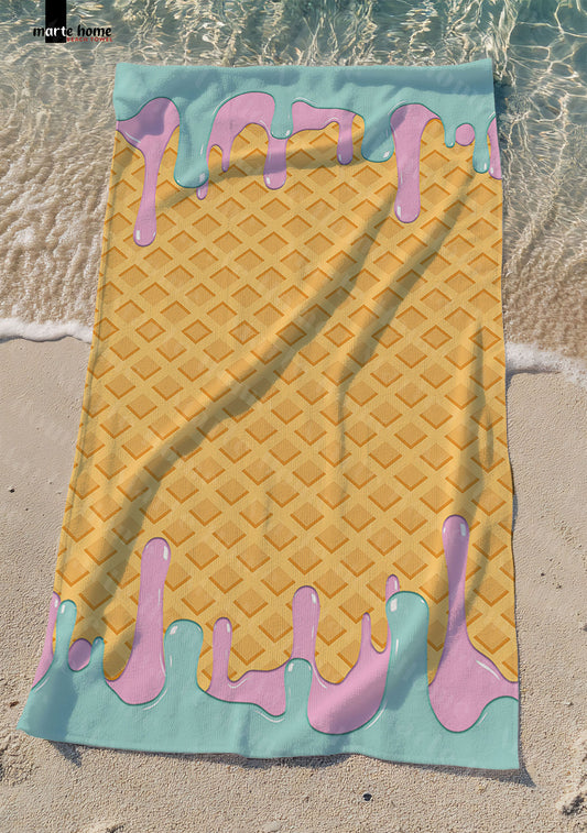 ICE CREAM - DONDURMA DESENLİ DİJİTAL BASKILI RENKLİ PLAJ HAVLUSU