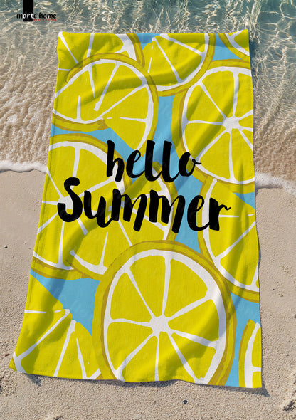 SUMMER - LİMON DESENLİ DİJİTAL BASKILI RENKLİ PLAJ HAVLUSU