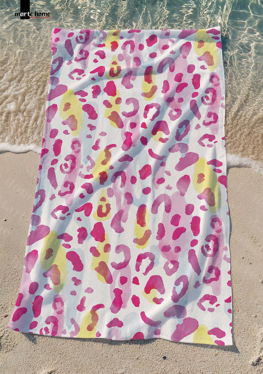 PINK LEOPARD - DESENLİ DİJİTAL BASKILI RENKLİ PLAJ HAVLUSU