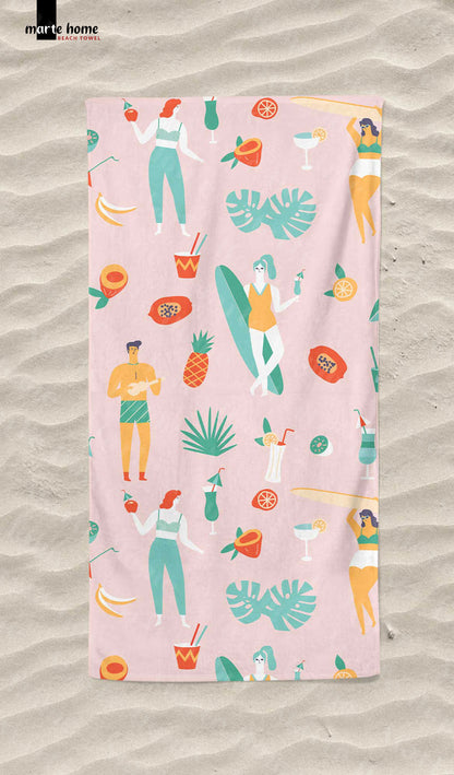 SUMMER TIMES  - DESENLİ DİJİTAL BASKILI RENKLİ PLAJ HAVLUSU - PEMBE