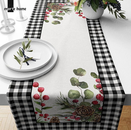 Yılbaşı & Christmas Ekose Desen Baskılı Dekoratif Runner