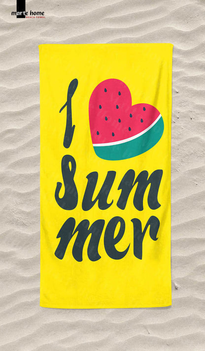 I LOVE SUMMER DESENLİ DİJİTAL BASKILI PLAJ HAVLUSU