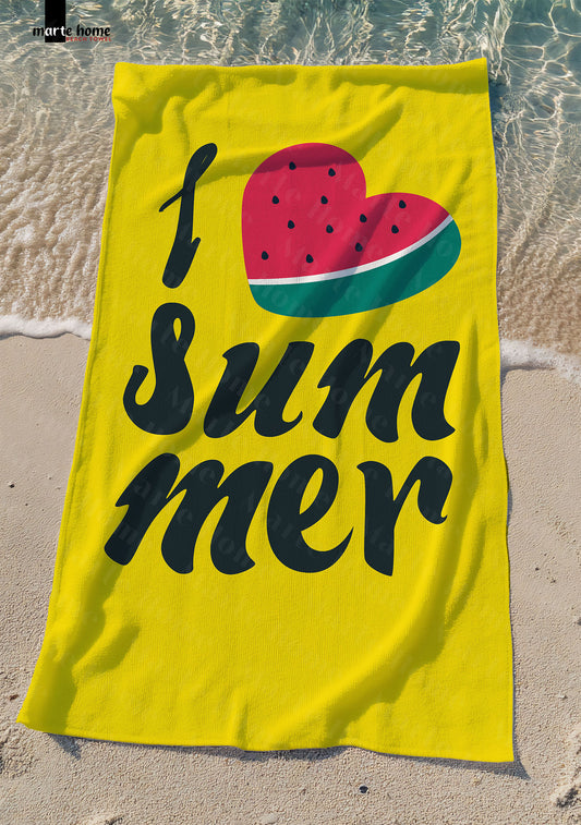 I LOVE SUMMER DESENLİ DİJİTAL BASKILI PLAJ HAVLUSU