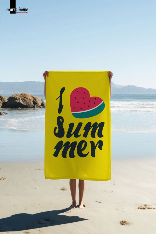 I LOVE SUMMER DESENLİ DİJİTAL BASKILI PLAJ HAVLUSU