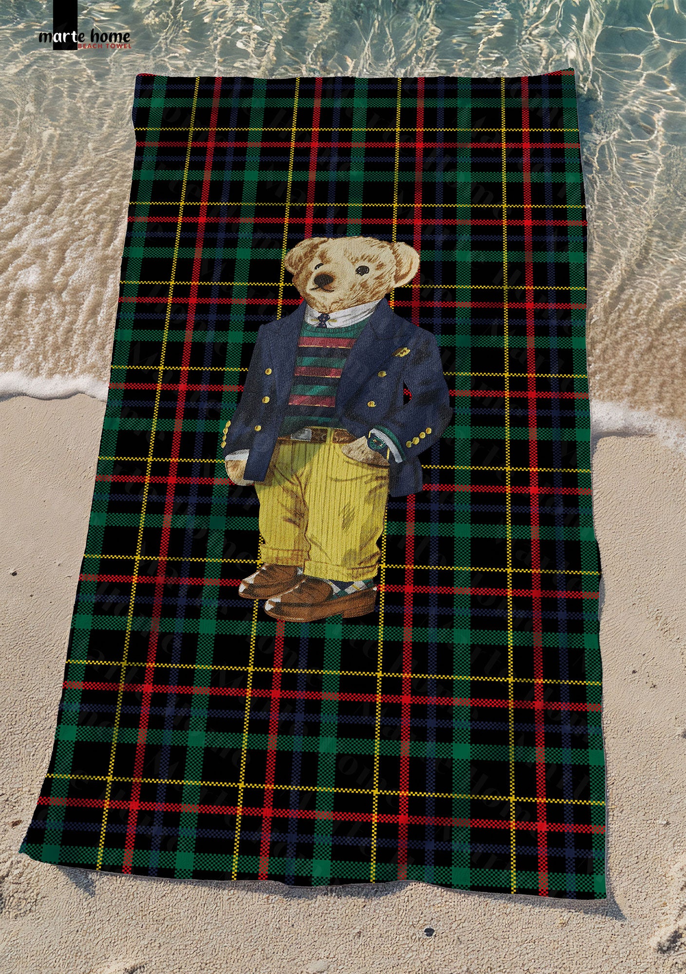 EKOSE TEDDY BEAR DESENLİ DİJİTAL BASKILI RENKLİ PLAJ HAVLUSU