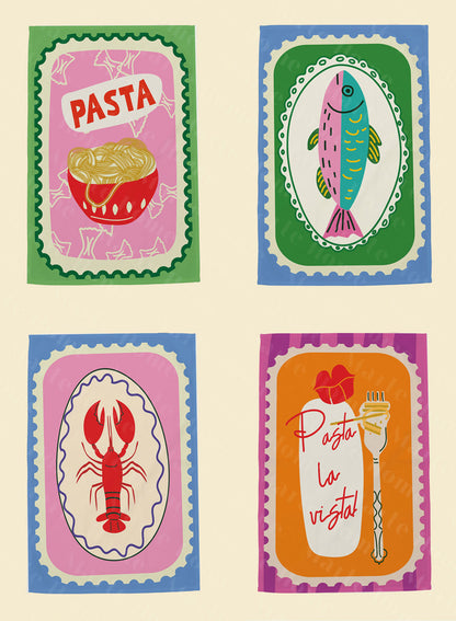 LA VİSTA - RENKLİ BASKILI 4'LÜ SET 40x60 MUTFAK HAVLUSU, KURULAMA BEZİ