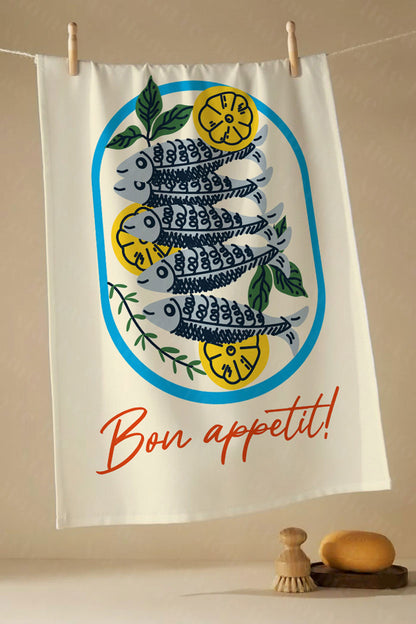 BON APPETİT - RENKLİ BASKILI 4'LÜ SET 40x60 MUTFAK HAVLUSU, KURULAMA BEZİ