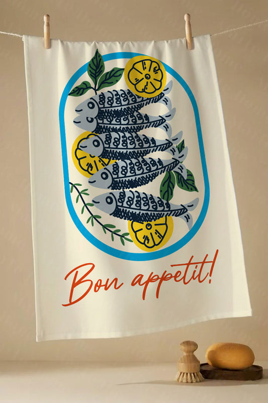 BON APPETİT - RENKLİ BASKILI 4'LÜ SET 40x60 MUTFAK HAVLUSU, KURULAMA BEZİ