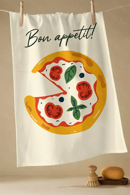 BON APPETİT - RENKLİ BASKILI 4'LÜ SET 40x60 MUTFAK HAVLUSU, KURULAMA BEZİ