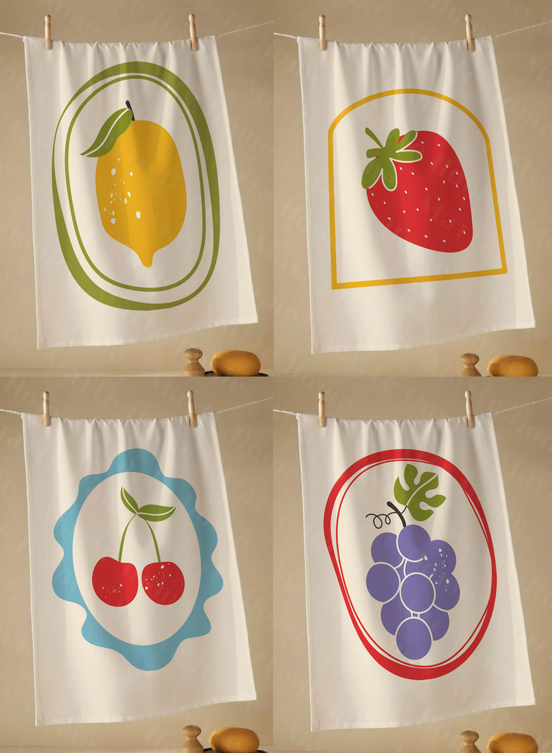 VİTA - RENKLİ MEYVE BASKILI 4'LÜ SET 40x60 MUTFAK HAVLUSU, KURULAMA BEZİ