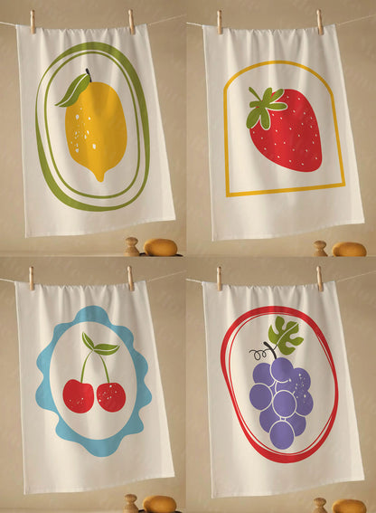 VİTA - RENKLİ MEYVE BASKILI 4'LÜ SET 40x60 MUTFAK HAVLUSU, KURULAMA BEZİ