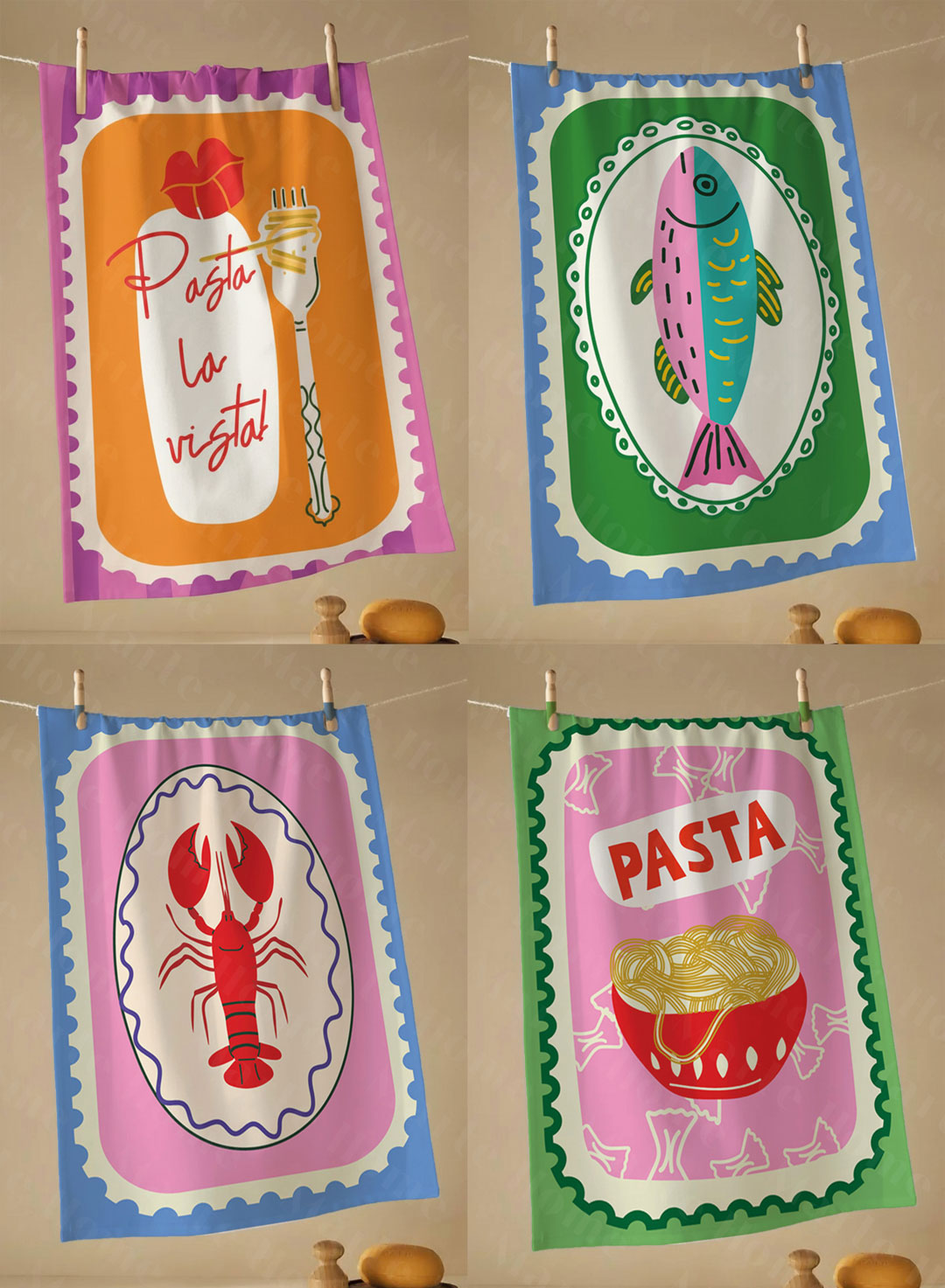 LA VİSTA - RENKLİ BASKILI 4'LÜ SET 40x60 MUTFAK HAVLUSU, KURULAMA BEZİ