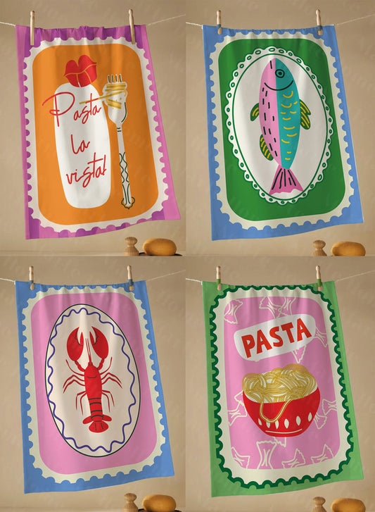 LA VİSTA - RENKLİ BASKILI 4'LÜ SET 40x60 MUTFAK HAVLUSU, KURULAMA BEZİ