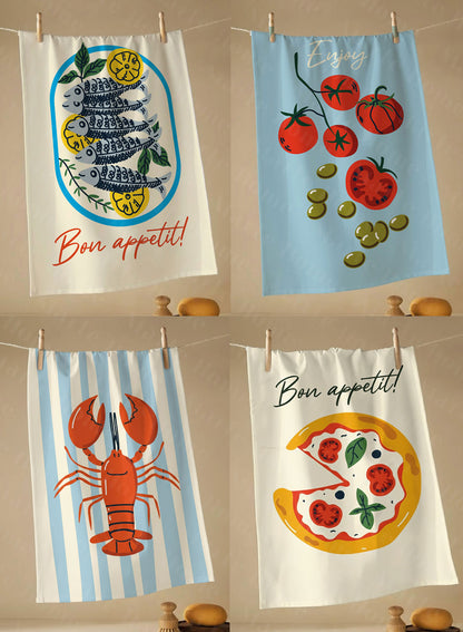 BON APPETİT - RENKLİ BASKILI 4'LÜ SET 40x60 MUTFAK HAVLUSU, KURULAMA BEZİ