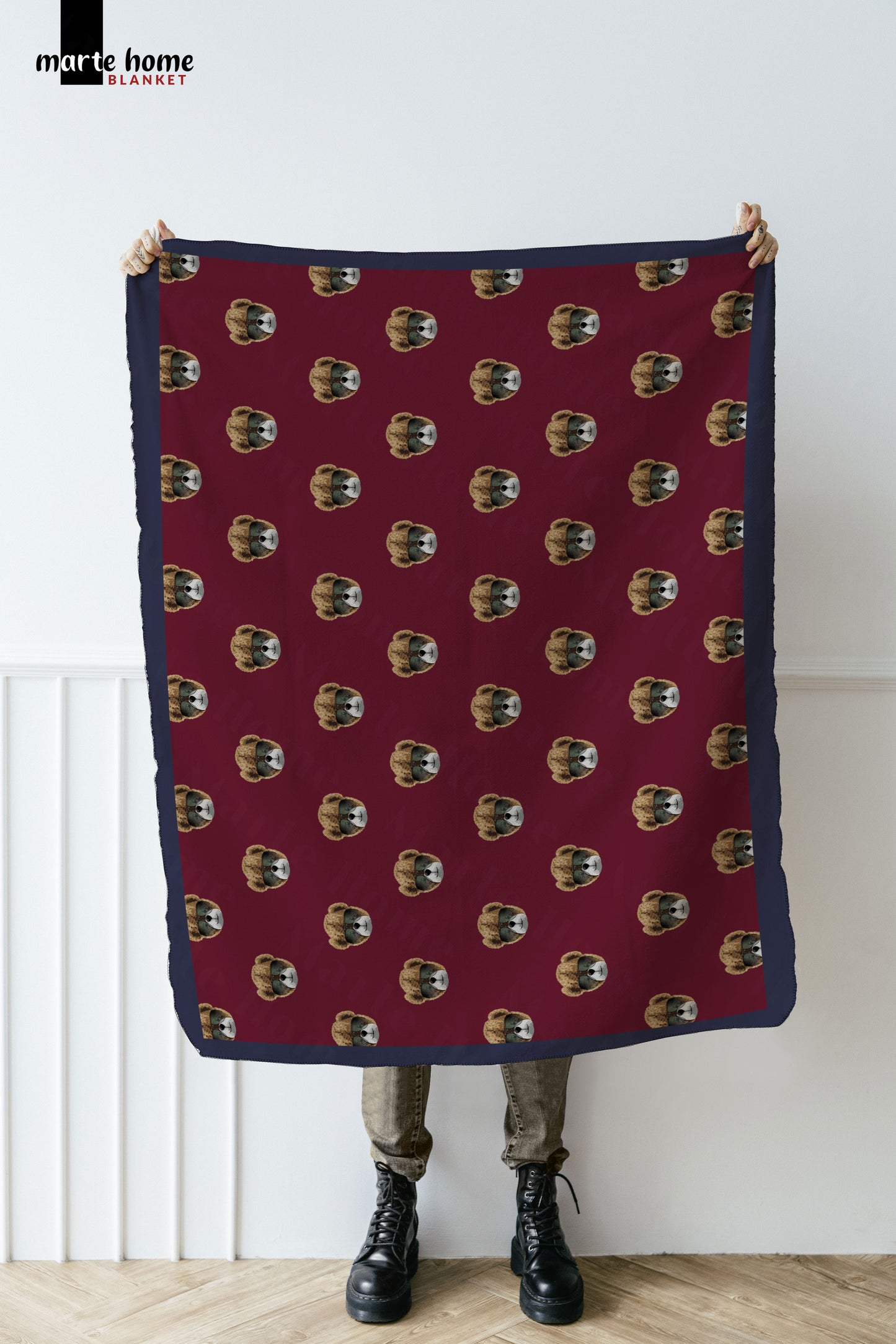 Bordo Teddy Bear Desenli Tek Taraf Baskılı 100x170 Cm Polar Tv Battaniyesi