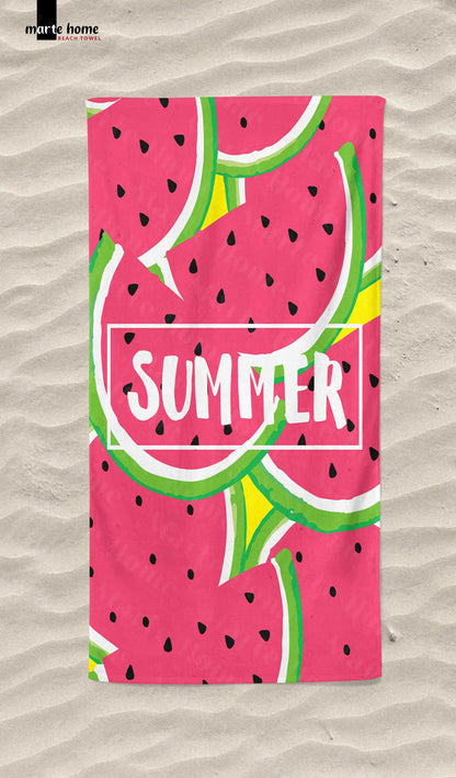 SUMMER - KARPUZ DESENLİ DİJİTAL BASKILI RENKLİ PLAJ HAVLUSU