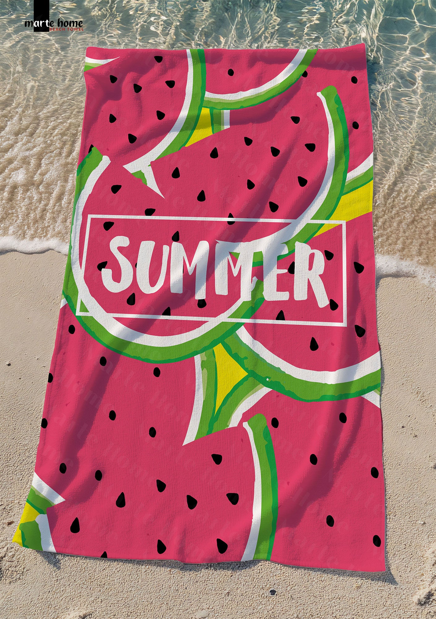 SUMMER - KARPUZ DESENLİ DİJİTAL BASKILI RENKLİ PLAJ HAVLUSU