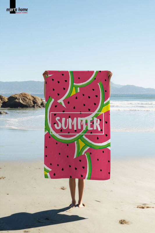 SUMMER - KARPUZ DESENLİ DİJİTAL BASKILI RENKLİ PLAJ HAVLUSU