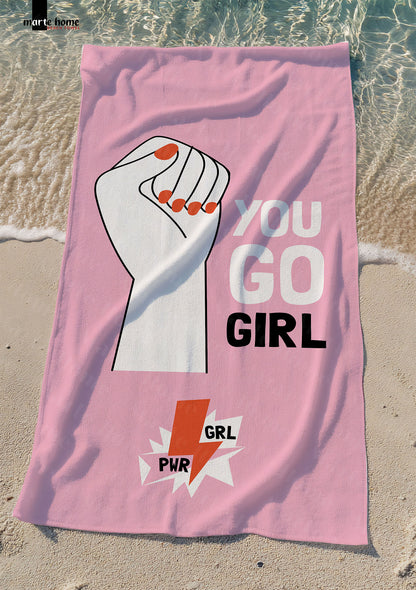 YOU GO GIRL - DESENLİ DİJİTAL BASKILI RENKLİ PLAJ HAVLUSU